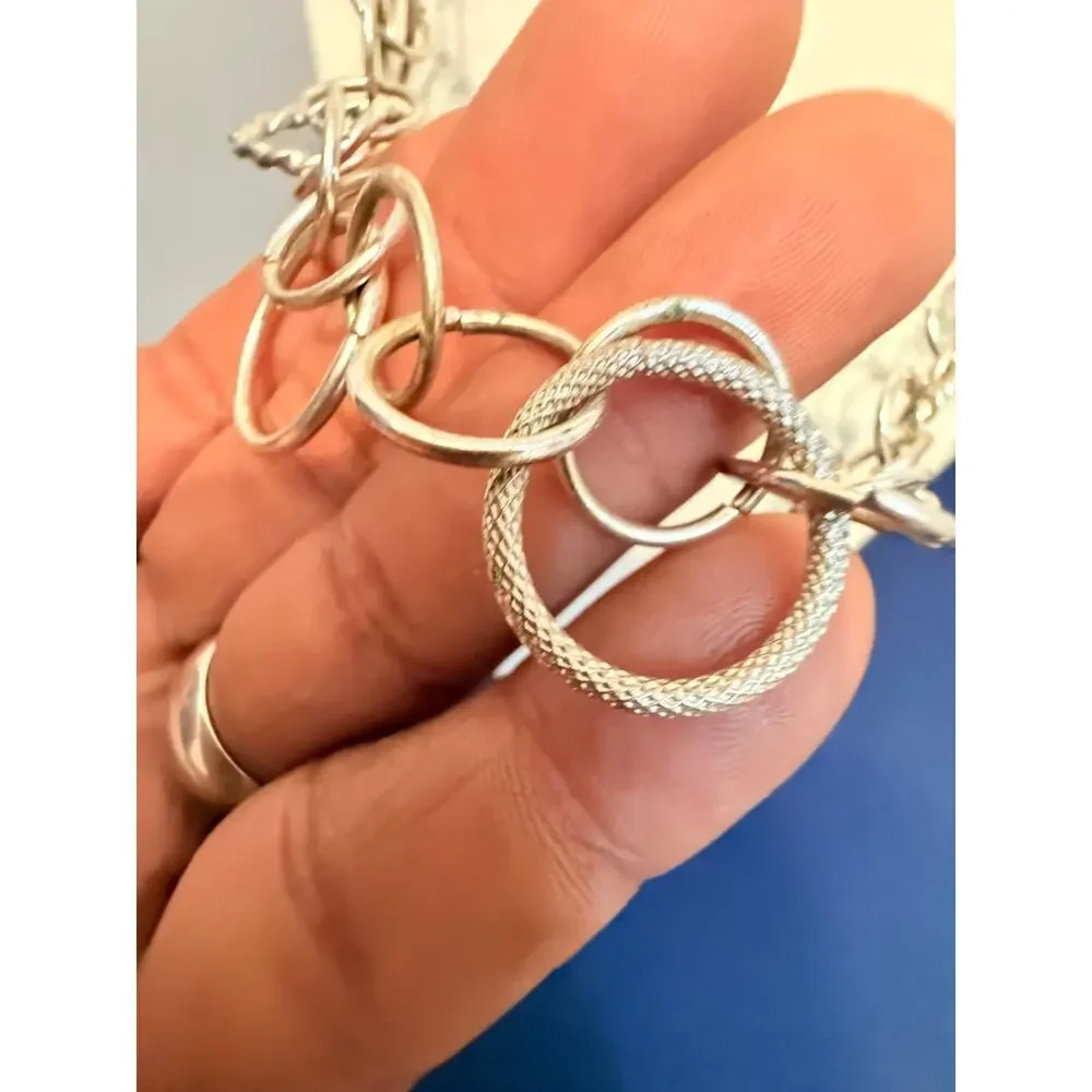 Vintage 36” Silver Tone Mixed Circle Link Necklace